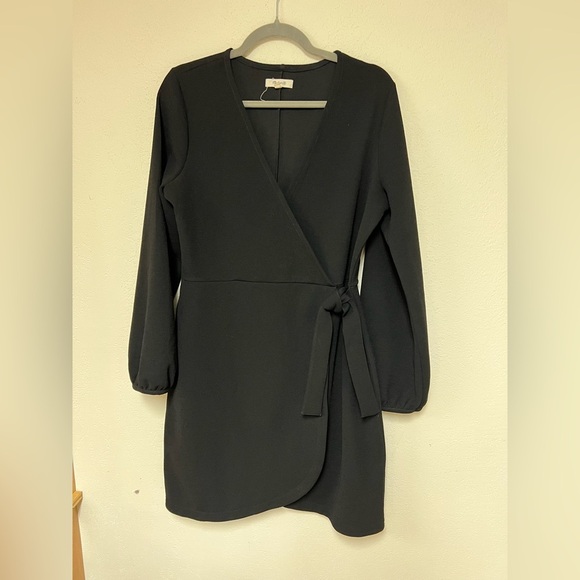 Madewell Texture & Thread Long Sleeve Side Tie Wrap Dress Black large - Picture 3 of 9